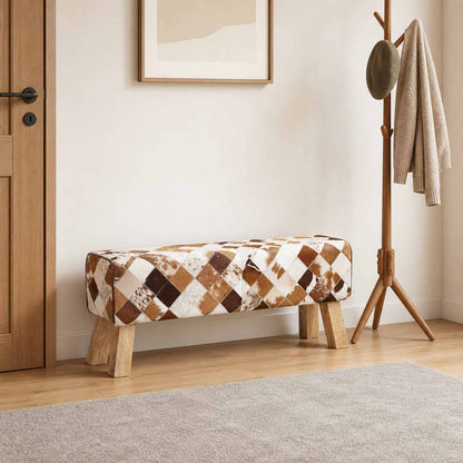 Bench 110 x 30 x 45 cm Real Leather Brown Patchwork