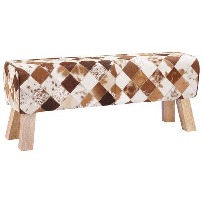 Bench 110 x 30 x 45 cm Real Leather Brown Patchwork
