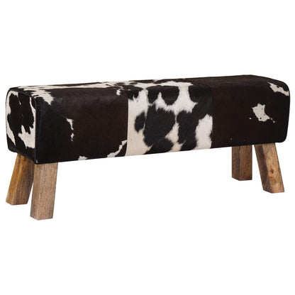 Bench 110 x 30 x 45 cm Real Leather Black and White