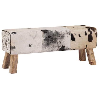 Bench 110 x 30 x 45 cm Real Leather Black and White