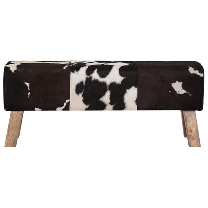 Bench 110 x 30 x 45 cm Real Leather Black and White