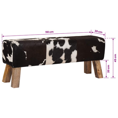 Bench 110 x 30 x 45 cm Real Leather Black and White