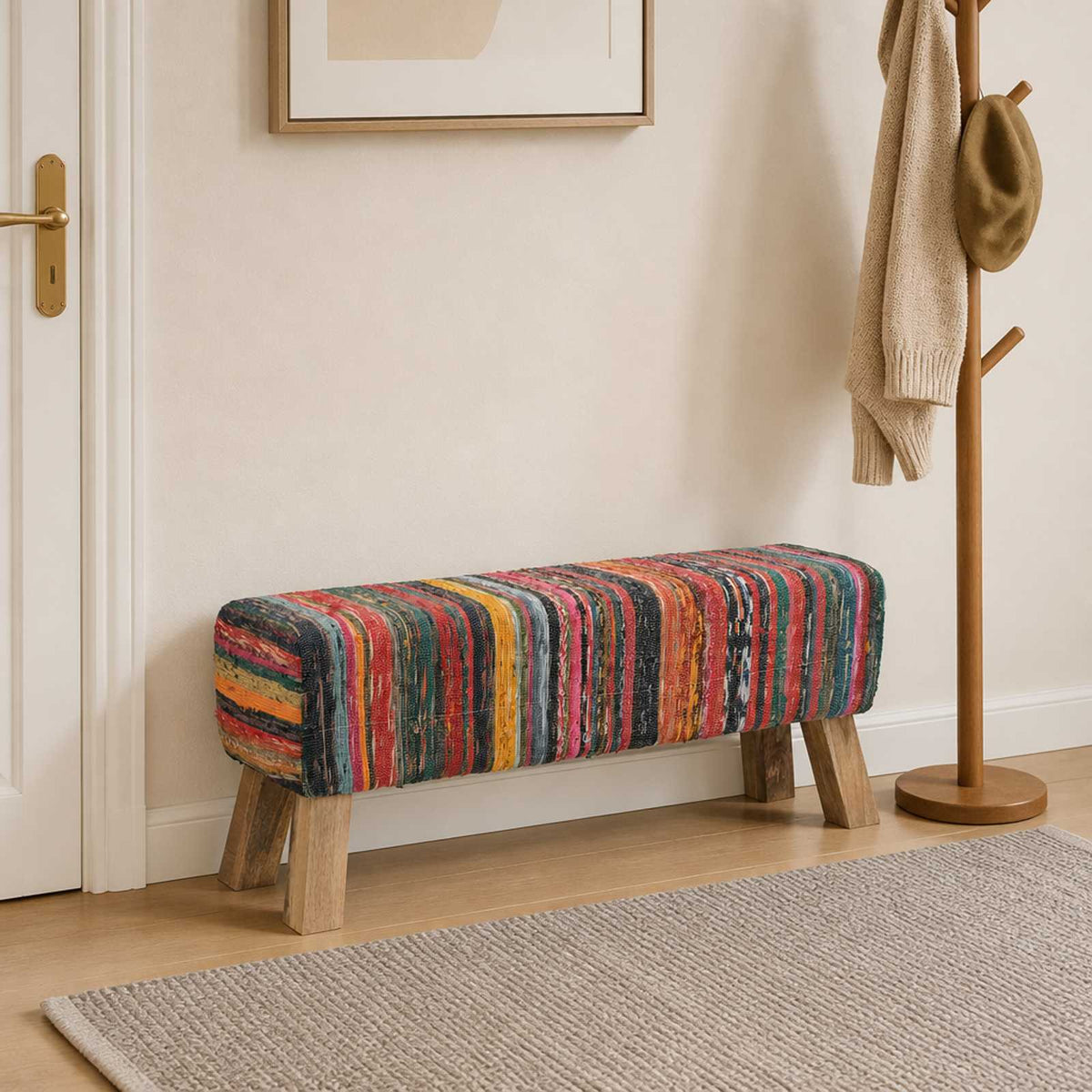 Bench 110 x 30 x 45 cm Real Leather Multicolour
