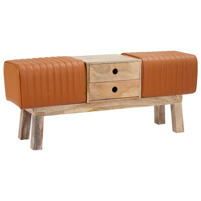 Bench 110 x 30 x 45 cm Real Leather Brown