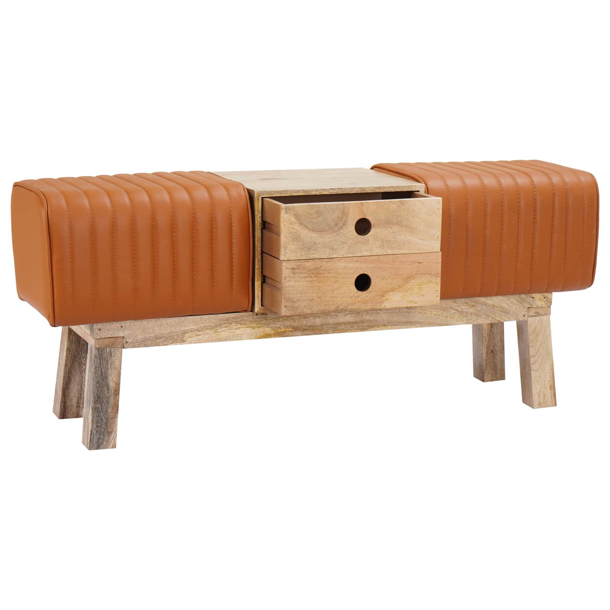 Bench 110 x 30 x 45 cm Real Leather Brown