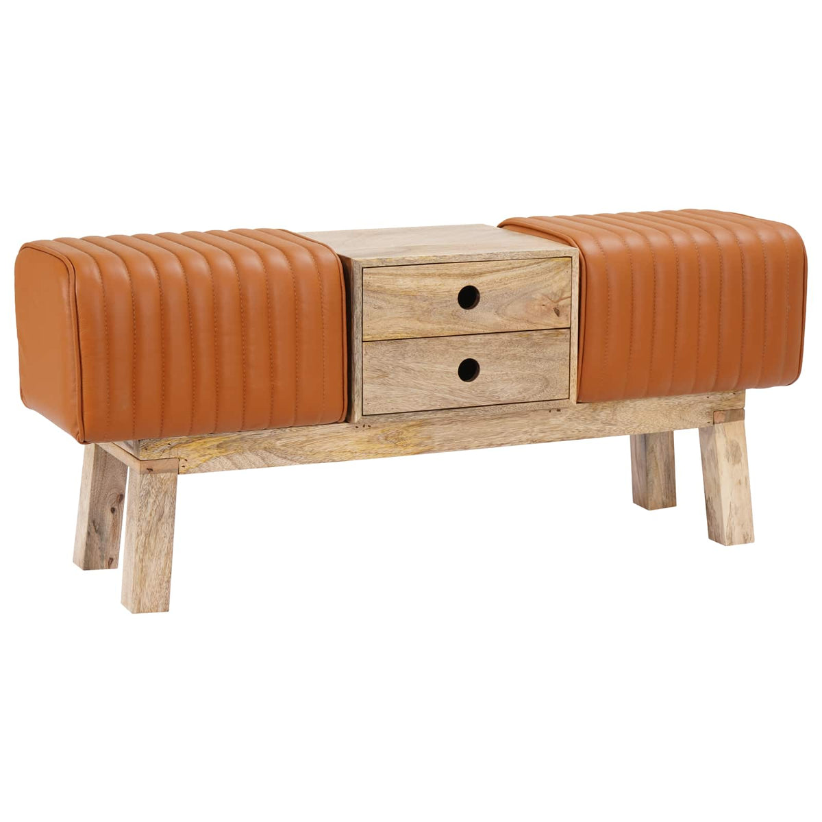 Bench 110 x 30 x 45 cm Real Leather Brown