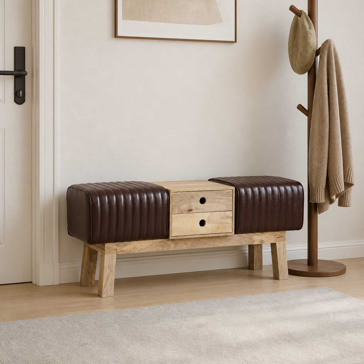 Bench 110 x 30 x 45 cm Real Leather Dark Brown