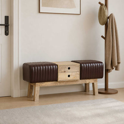 Bench 110 x 30 x 45 cm Real Leather Dark Brown