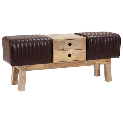Bench 110 x 30 x 45 cm Real Leather Dark Brown