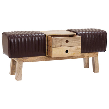 Bench 110 x 30 x 45 cm Real Leather Dark Brown