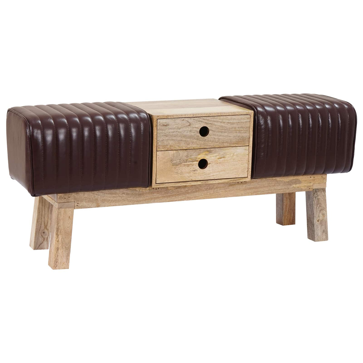 Bench 110 x 30 x 45 cm Real Leather Dark Brown