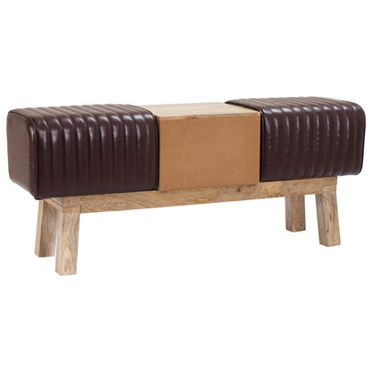 Bench 110 x 30 x 45 cm Real Leather Dark Brown