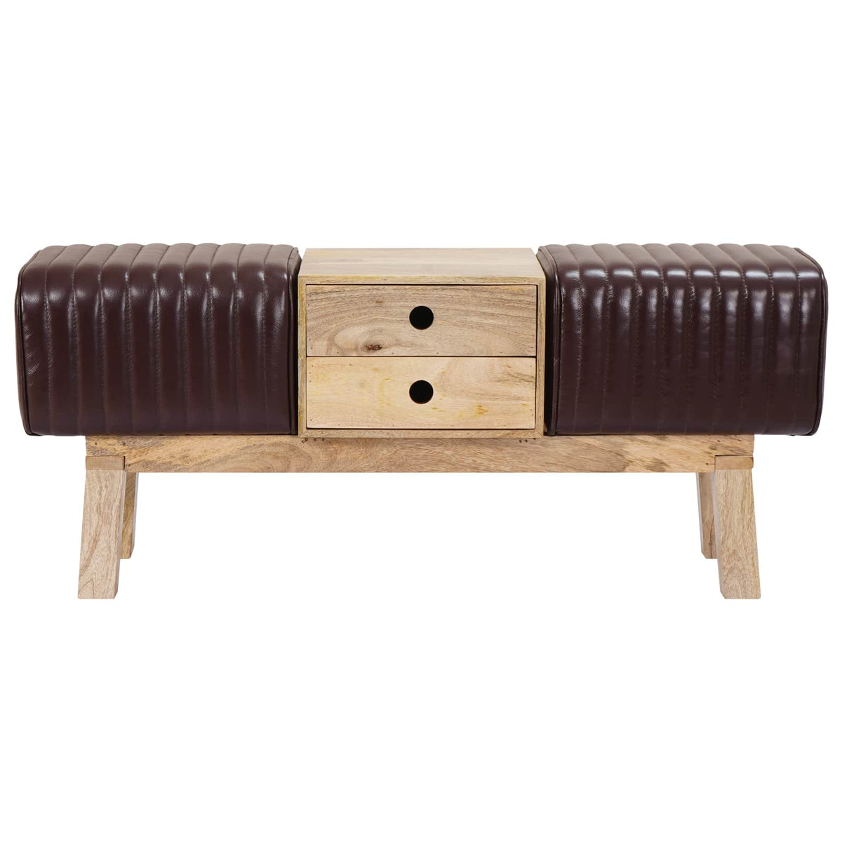 Bench 110 x 30 x 45 cm Real Leather Dark Brown