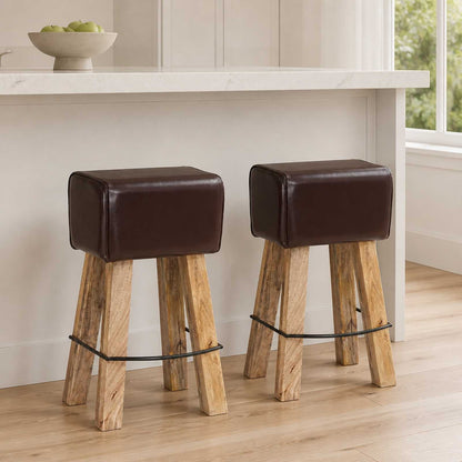 Bar Stool 2 pcs Dark Brown 44 x 33 x 74 cm Real Leather