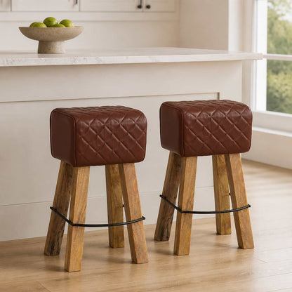 Bar Stool 2 pcs Brown Diamond 44 x 33 x 74 cm Real Leather