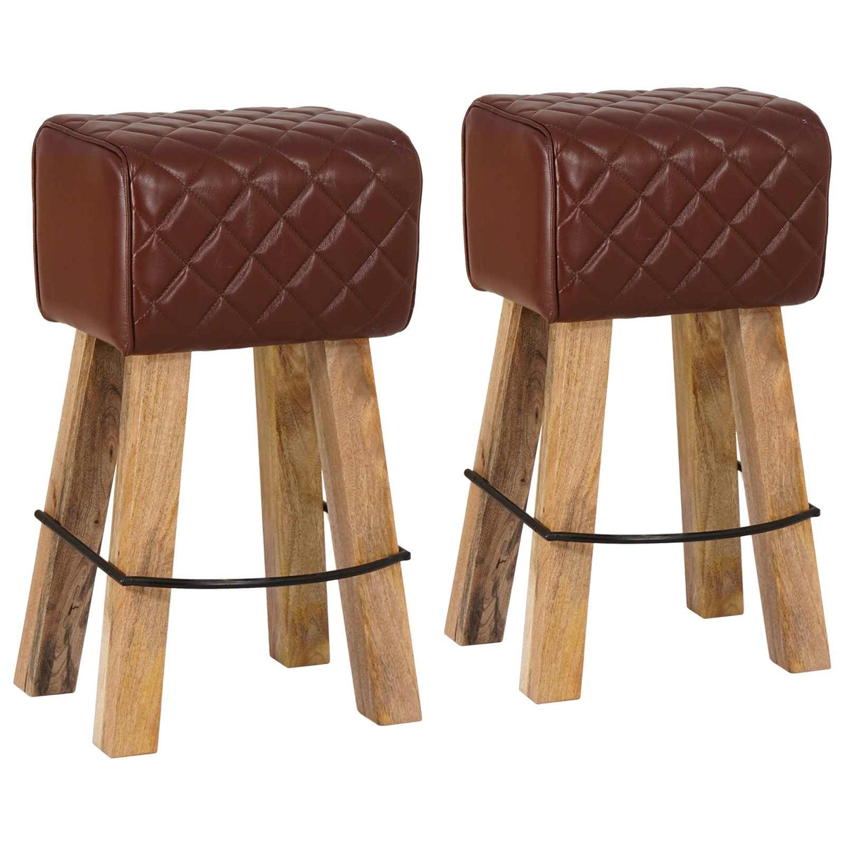 Bar Stool 2 pcs Brown Diamond 44 x 33 x 74 cm Real Leather