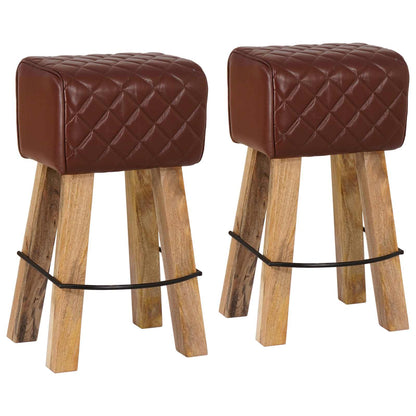 Bar Stool 2 pcs Brown Diamond 44 x 33 x 74 cm Real Leather