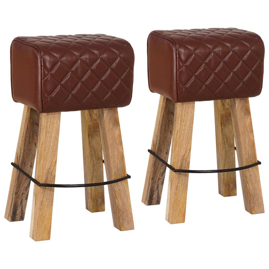 Bar Stool 2 pcs Brown Diamond 44 x 33 x 74 cm Real Leather