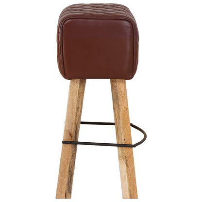 Bar Stool 2 pcs Brown Diamond 44 x 33 x 74 cm Real Leather