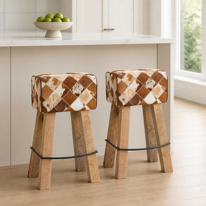 Bar Stool 2 pcs Brown Patchwork 44 x 33 x 74 cm Real Leather