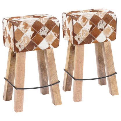 Bar Stool 2 pcs Brown Patchwork 44 x 33 x 74 cm Real Leather