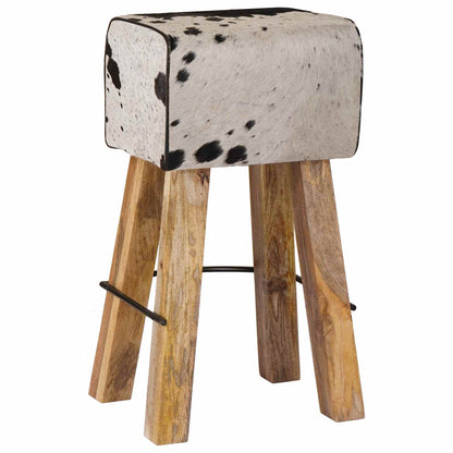 Bar Stool 2 pcs Black and White 44 x 33 x 74 cm Real Leather