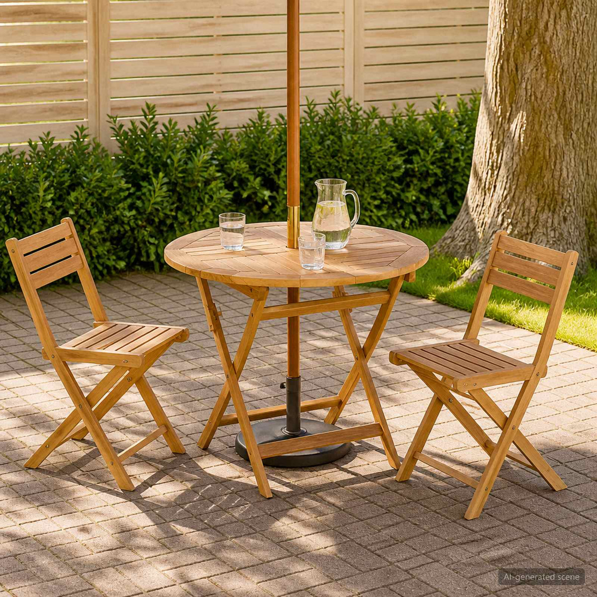 Folding Garden Table Natural Ø 90 x 75 cm Solid Teak Wood