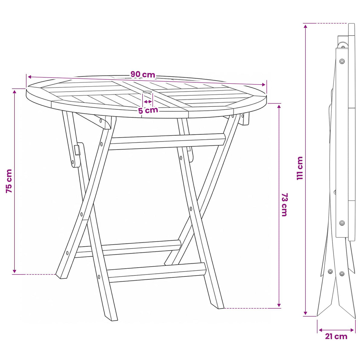Folding Garden Table Natural Ø 90 x 75 cm Solid Teak Wood
