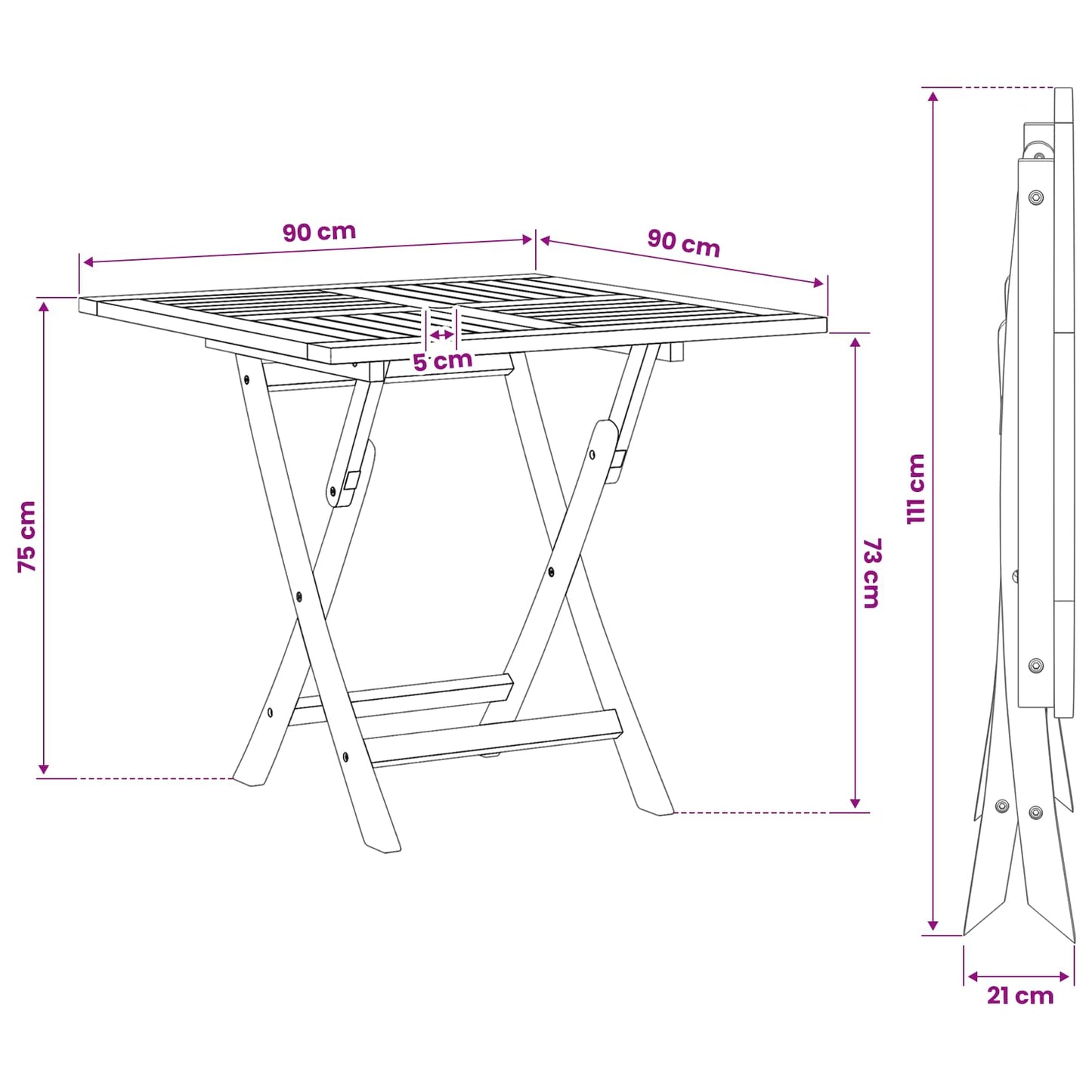 Folding Garden Table Natural 90 x 90 x 75 cm Solid Teak Wood