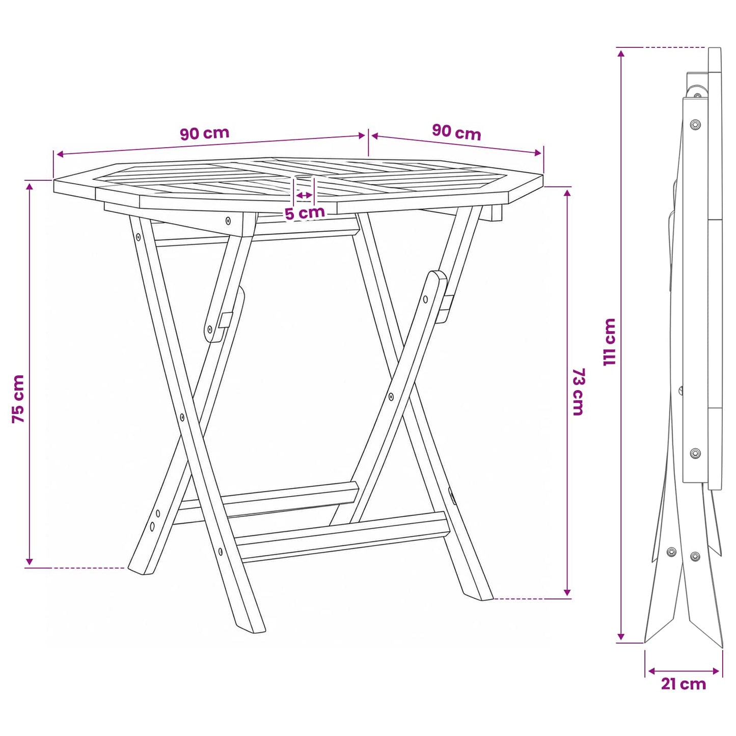 Folding Garden Table Natural 90 x 90 x 75 cm Solid Teak Wood