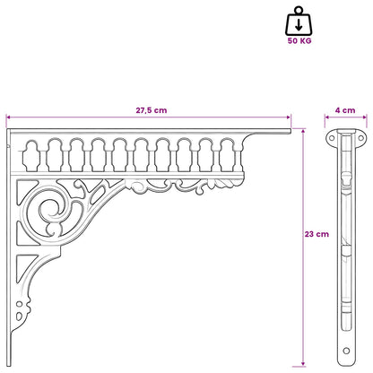 Wall Shelf Brackets 12 pcs Antique White 27.5 x 23 x 4 cm Steel