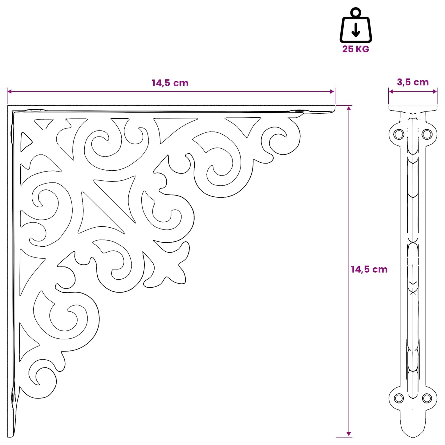 Wall Shelf Brackets 12 pcs Antique Brown 14 x 14 x 3.5 cm Steel