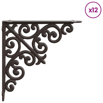 Wall Shelf Brackets 12 pcs Antique Brown 14 x 14 x 3.5 cm Steel