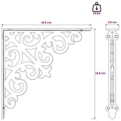 Wall Shelf Brackets 12 pcs Black 14 x 14 x 3.5 cm Steel