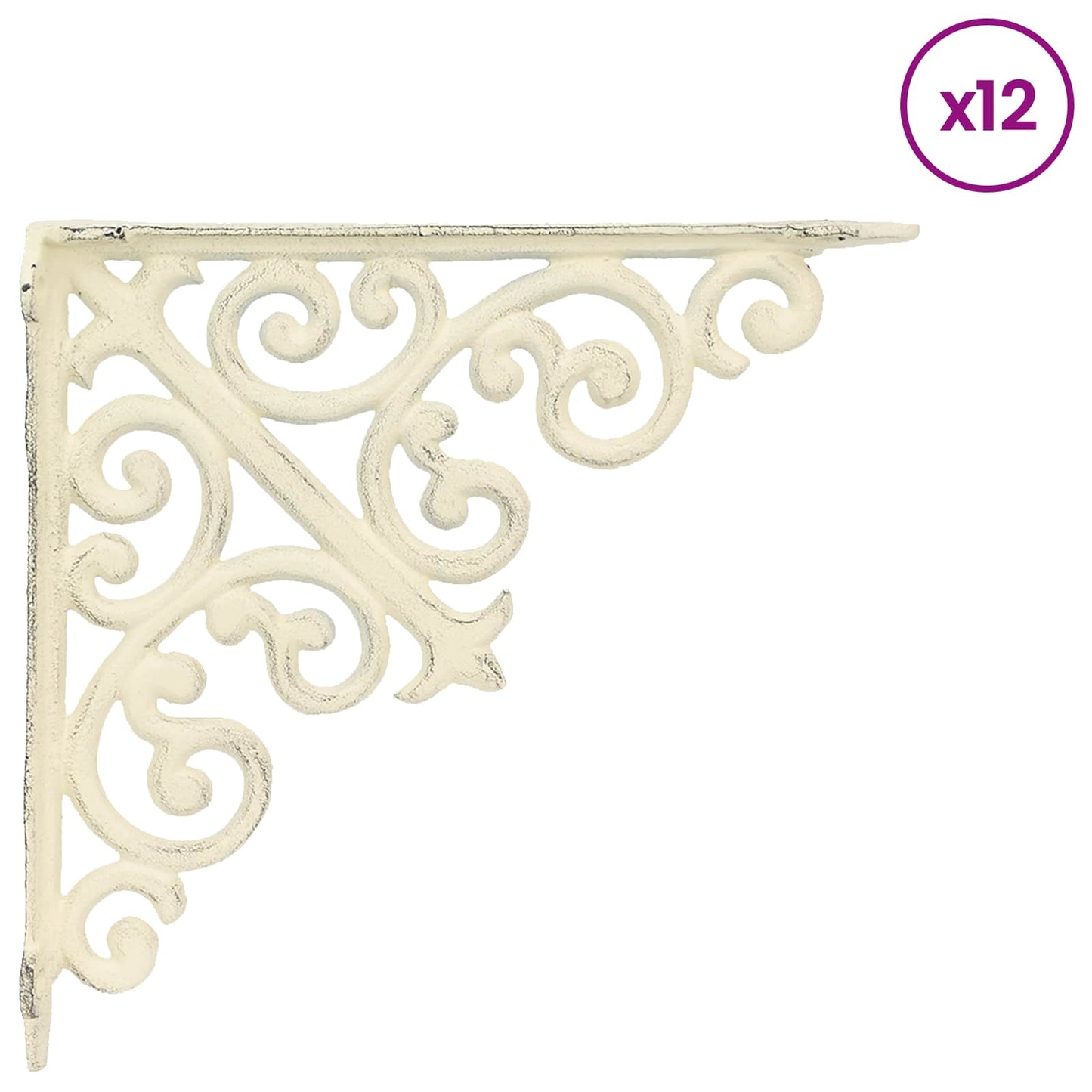 Wall Shelf Brackets 12 pcs Antique White 24 x 24 x 3.5 cm Steel
