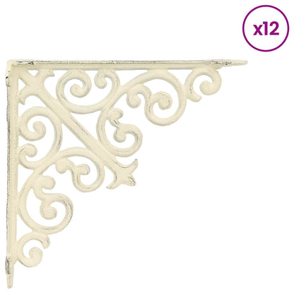 Wall Shelf Brackets 12 pcs Antique White 24 x 24 x 3.5 cm Steel