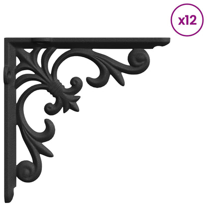 Wall Shelf Brackets 12 pcs Black 14.5 x 14.5 x 3 cm Steel