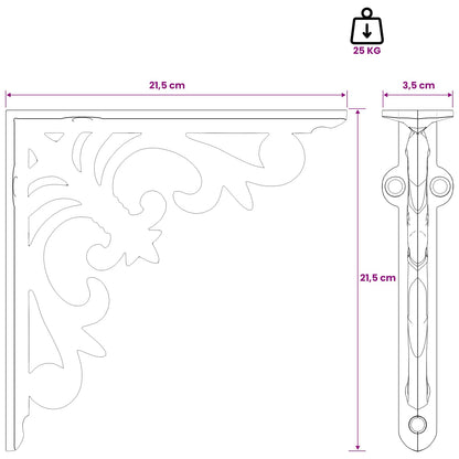 Wall Shelf Brackets 12 pcs Black 21.5 x 21.5 x 3.5 cm Steel