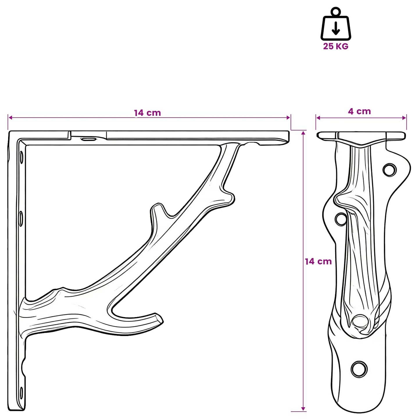 Wall Shelf Brackets 12 pcs Black 14 x 14 x 4 cm Steel
