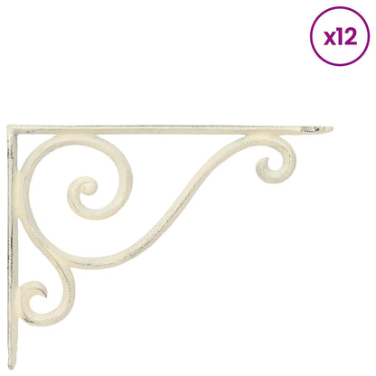 Wall Shelf Brackets 12 pcs Antique White 12 x 14 x 3 cm Steel