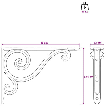 Wall Shelf Brackets 2 pcs Antique White 23.5 x 28 x 3.5 cm
