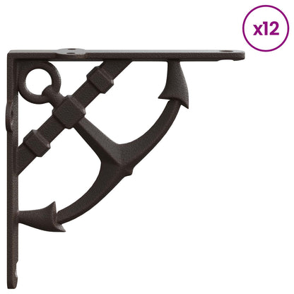 Wall Shelf Brackets 12 pcs Antique Brown 21 x 21 x 3.5 cm Steel