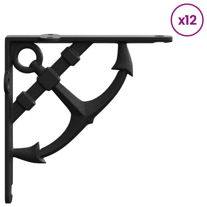 Wall Shelf Brackets 12 pcs Black 21 x 21 x 3.5 cm Steel