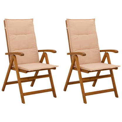Reclining Garden Chairs 2 pcs Natural Solid Acacia Wood