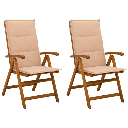 Reclining Garden Chairs 2 pcs Natural Solid Acacia Wood