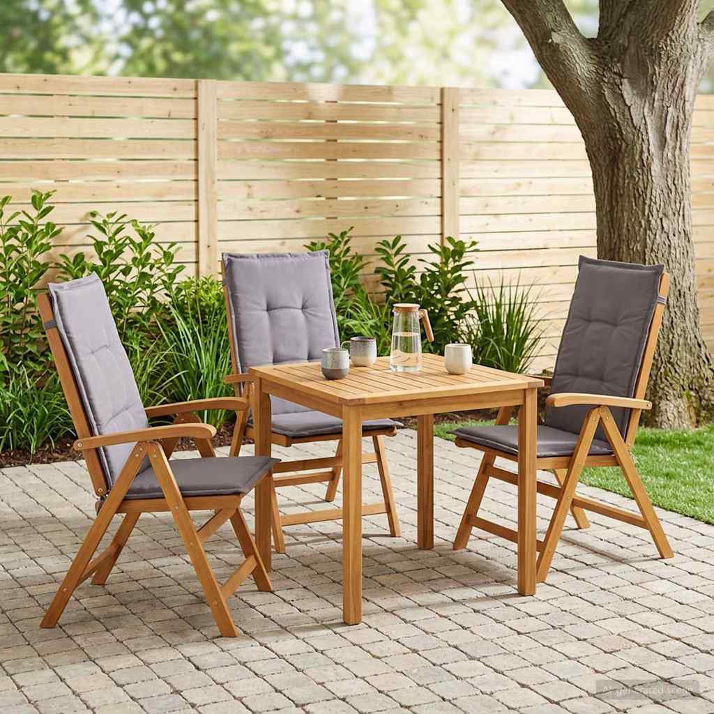 Reclining Garden Chairs 3 pcs Natural Solid Acacia Wood