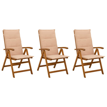 Reclining Garden Chairs 3 pcs Natural Solid Acacia Wood