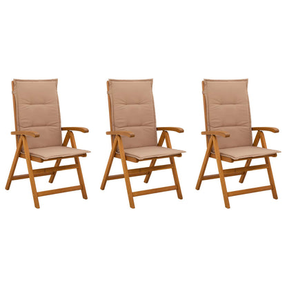 Reclining Garden Chairs 3 pcs Natural Solid Acacia Wood