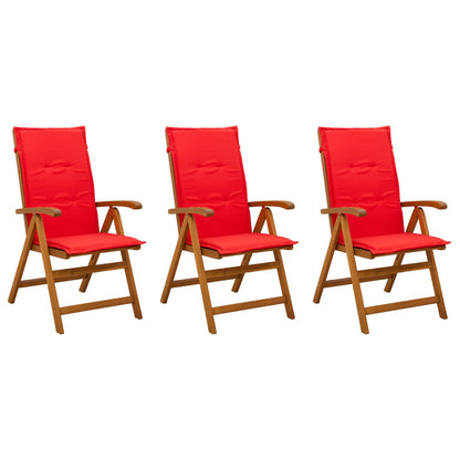 Reclining Garden Chairs 3 pcs Natural Solid Acacia Wood