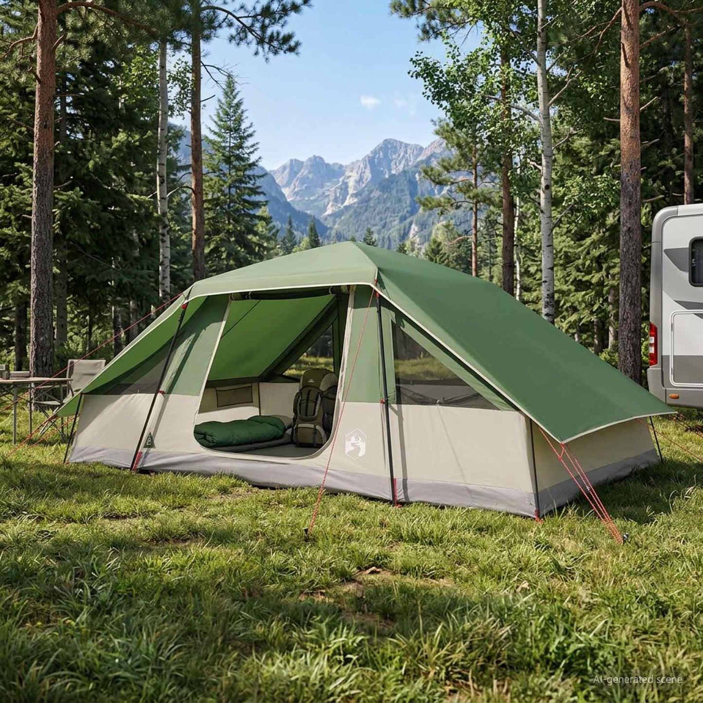 Family Tent with Rainfly Water-resistant Green 10-Person